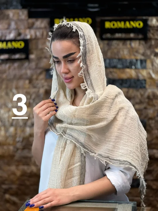 شال کنفی لبه ریش شال و روسری رومانو