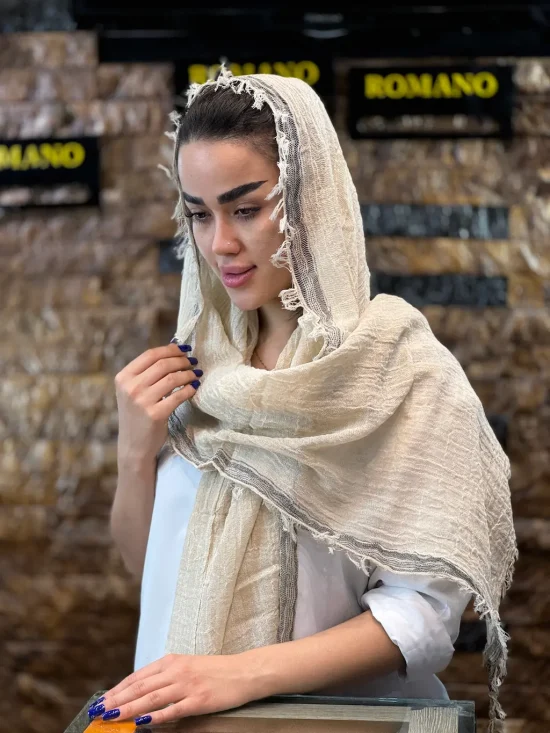 شال کنفی لبه ریش شال و روسری رومانو