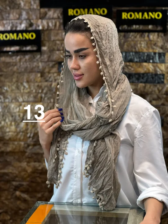 شال سوپر نخ لبه منگوله شال و روسری رومانو