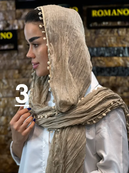 شال سوپر نخ لبه منگوله شال و روسری رومانو