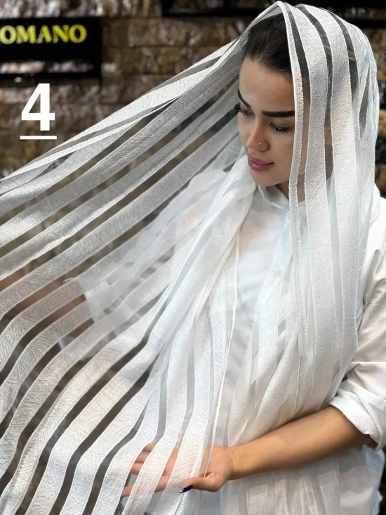 شال حریر مجلسی سفید شال و روسری رومانو